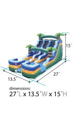 1520Green20Tropical20Marble20Double20Bay20WetDry20Inflata 7 15' Green Tropical Marble Double Bay Slide